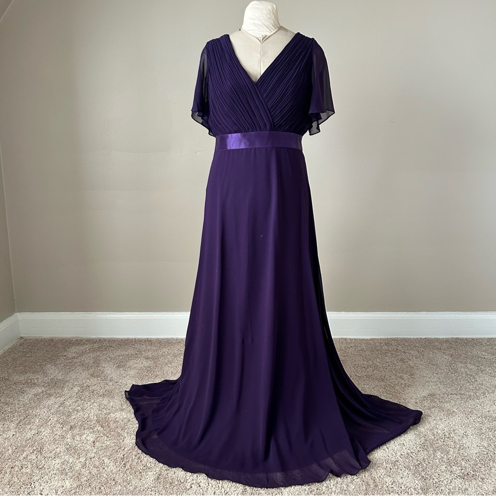 Purple Flutter Sleeve V-Neck Maxi Gown